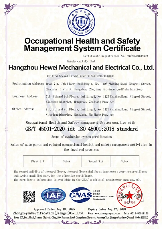 Occupational Health and Safety Management System Certificate
